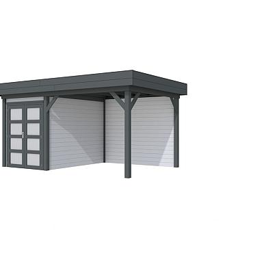 Vuren Topvision Premium Zwaluw, 200x300 en luifel 300 cm, wanden lichtgrijs en basis antraciet.