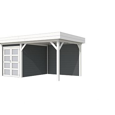 Vuren Topvision Premium Zwaluw, 200x300 en luifel 300 cm, wanden antraciet en basis wit.