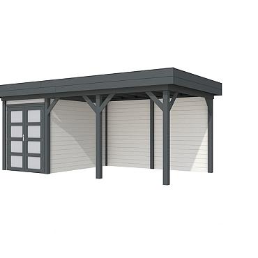 Vuren Topvision Premium Zwaluw, 200x300 en luifel 400 cm, wanden wit en basis antraciet.