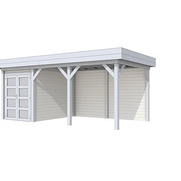 Vuren Topvision Premium Zwaluw, 200x300 en luifel 400 cm, wanden wit en basis lichtgrijs.