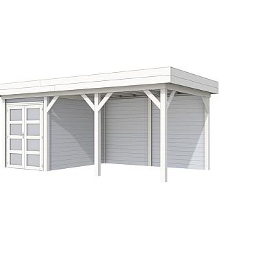 Vuren Topvision Premium Zwaluw, 200x300 en luifel 400 cm, wanden lichtgrijs en basis wit.