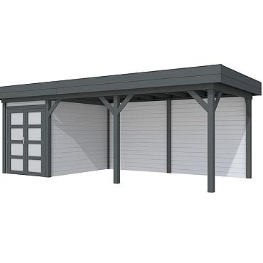 Vuren Topvision Premium Zwaluw, 200x300 en luifel 500 cm, wanden lichtgrijs en basis antraciet.