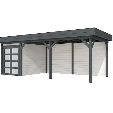 Vuren Topvision Premium Zwaluw, 200x300 en luifel 500 cm, wanden wit en basis antraciet.