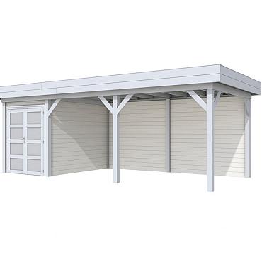 Vuren Topvision Premium Zwaluw, 200x300 en luifel 500 cm, wanden wit en basis lichtgrijs.