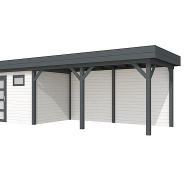 Vuren Topvision Premium Bonte Kraai, 300x250 en luifel 500 cm, wanden wit en basis antraciet.