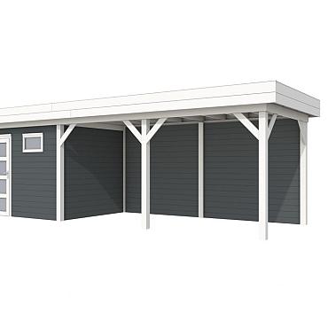 Vuren Topvision Premium Bonte Kraai, 300x250 en luifel 500 cm, wanden antraciet en basis wit.