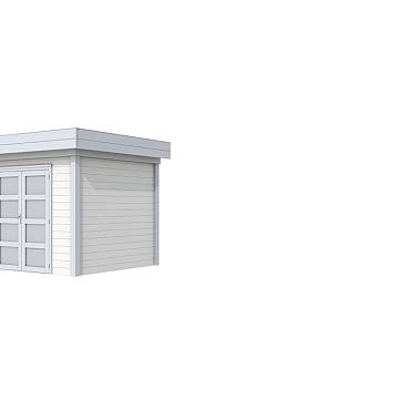 Vuren Topvision Premium Bonte Specht, 300x250 cm, wanden wit en basis lichtgrijs.