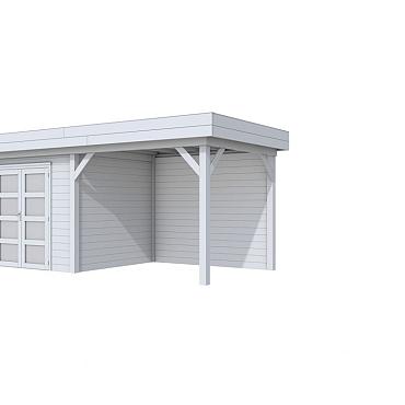 Vuren Topvision Premium Bonte Specht, 300x250 en luifel 300 cm, lichtgrijs gespoten.
