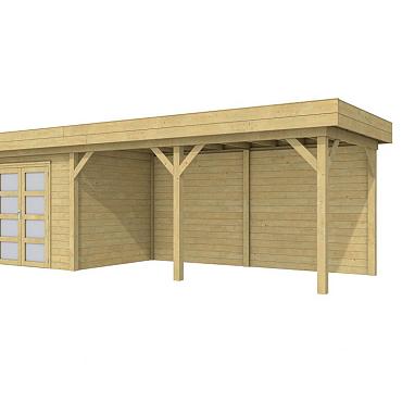 Vuren Topvision Premium Bonte Specht, 300x250 en luifel 500 cm, groen geïmpregneerd.