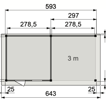 Vuren Topvision Tapuit, 300x300 en luifel 300 cm, wanden antraciet en basis wit