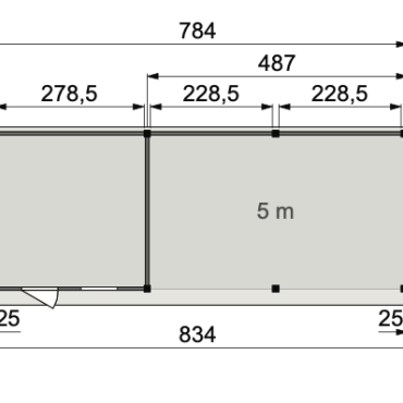 Vuren Topvision Premium Tapuit, 300x300 en luifel 500 cm, wanden antraciet en basis wit.