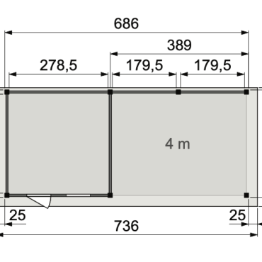 Douglas Topvision Raaf, 298x298 en luifel 400 cm, transparant gespoten