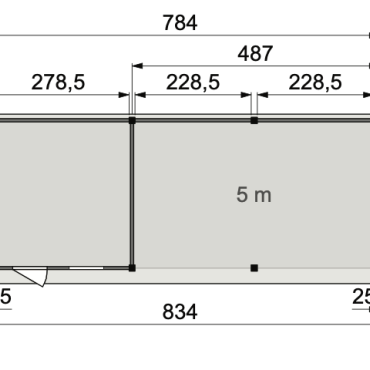 Douglas Topvision Premium Raaf, 298x298 en luifel 500 cm, wanden zwart en basis kleurloos geïmpregneerd.