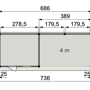 Vuren Topvision Premium Bonte Kraai, 300x250 en luifel 400 cm, wanden antraciet en basis wit.