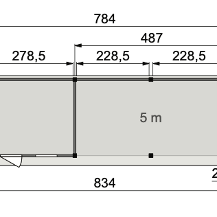 Vuren Topvision Premium Bonte Specht, 300x250 en luifel 500 cm, wanden lichtgrijs en basis antraciet.