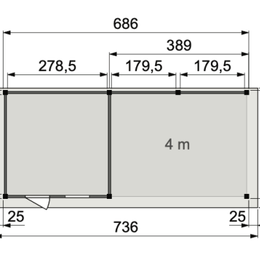 Vuren Topvision Bosuil, 300x300 en luifel 400 cm, wanden wit en basis lichtgrijs