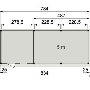 Vuren Topvision Premium Bosuil, 300x300 en luifel 500 cm, wanden antraciet en basis wit.