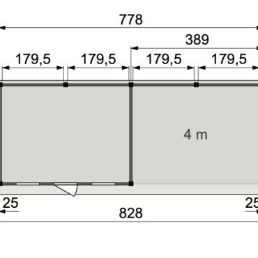 Vuren Topvision Premium Kuifmees, 250x250 en luifel 400 cm, wanden antraciet en basis lichtgrijs.