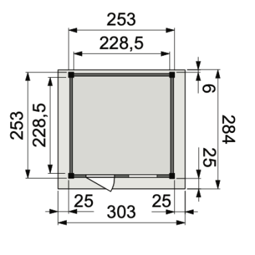 Vuren Topvision Premium Kuifmees, 250x250 cm, wanden antraciet en basis wit.