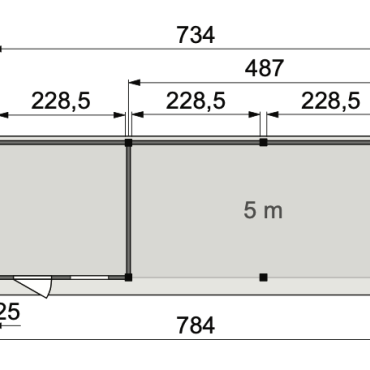 Vuren Topvision Premium Kolibri, 250x250 en luifel 500 cm, wanden wit en basis lichtgrijs.