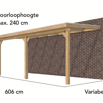 Veranda Excellent 600 douglas, 612x360 cm, dakplaten opaal, groen geïmpregneerd.