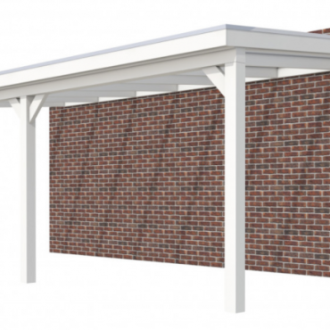 Veranda Excellent 700 vuren, 712x360 cm, dakplaten opaal, wit gespoten.