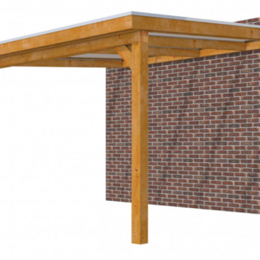 Veranda Excellent 400 douglas, 412x410 cm, dakplaten helder, transparant gespoten.
