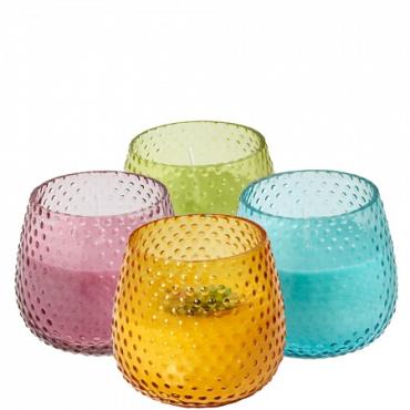Kaars in bubbelglas d8h7.5cm blauw