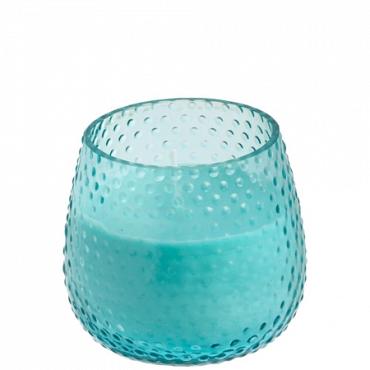 Kaars in bubbelglas d8h7.5cm blauw