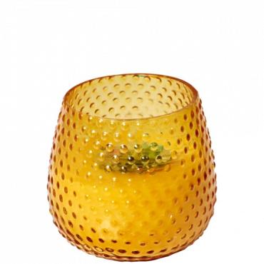 Kaars in bubbelglas d8h7.5cm blauw